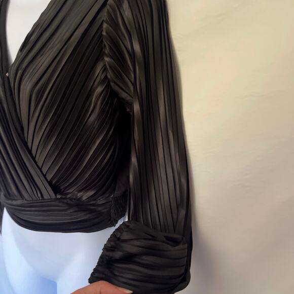 Japna Satin Pleated Wrap Womens Top Sz S Indie Holiday Glam Cocktail NYE Deep V - Picture 6 of 11